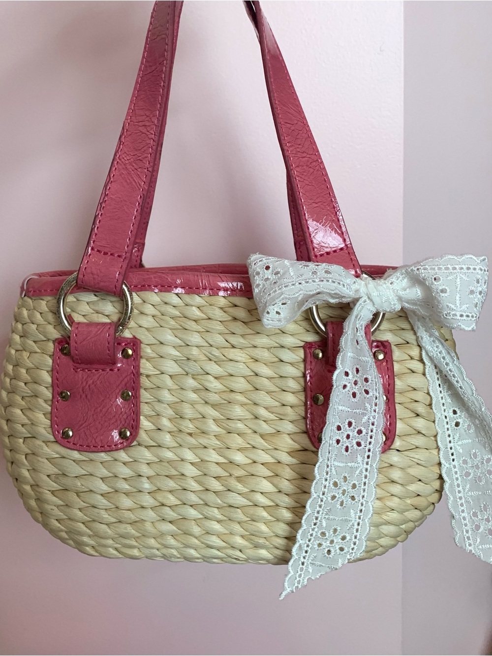 Pink and Wicker Mini Purse